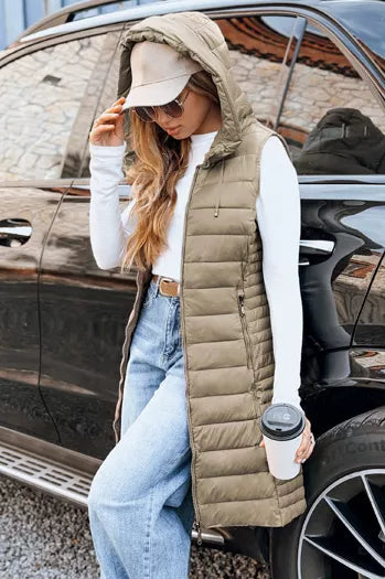 Sieviešu brūna kapuces veste ar siltu