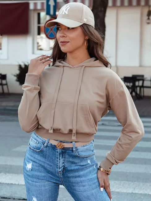 Moteriškas rusvas džemperis su gobtuvu Trend