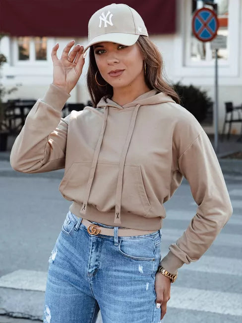 Moteriškas rusvas džemperis su gobtuvu Trend