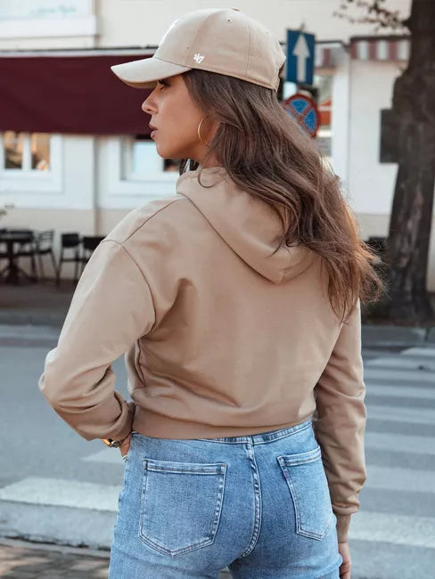 Moteriškas rusvas džemperis su gobtuvu Trend