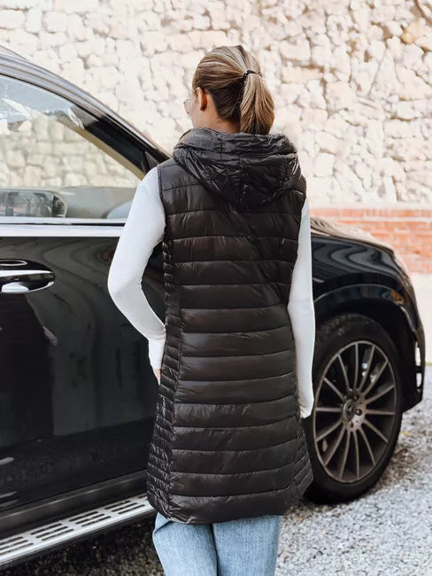 Sieviešu melna kapuces veste ar siltu kapuci