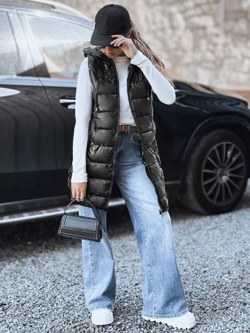 Sieviešu melna stepēta veste Foxy