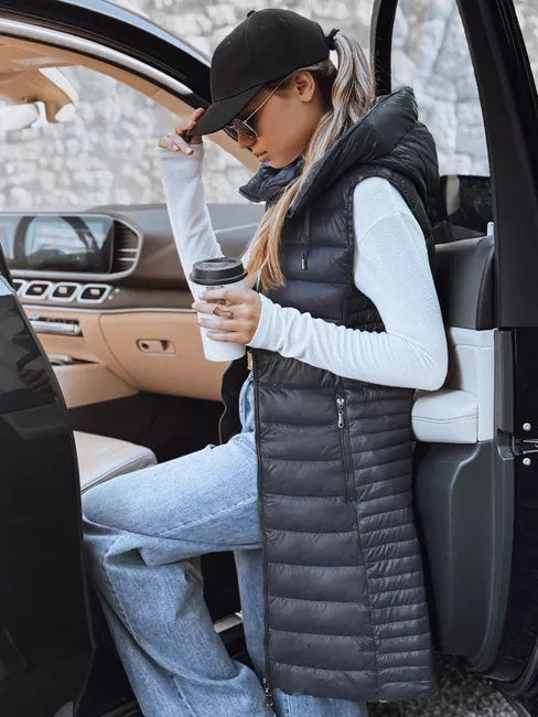 Sieviešu tumši pelēka kapuces veste Silta