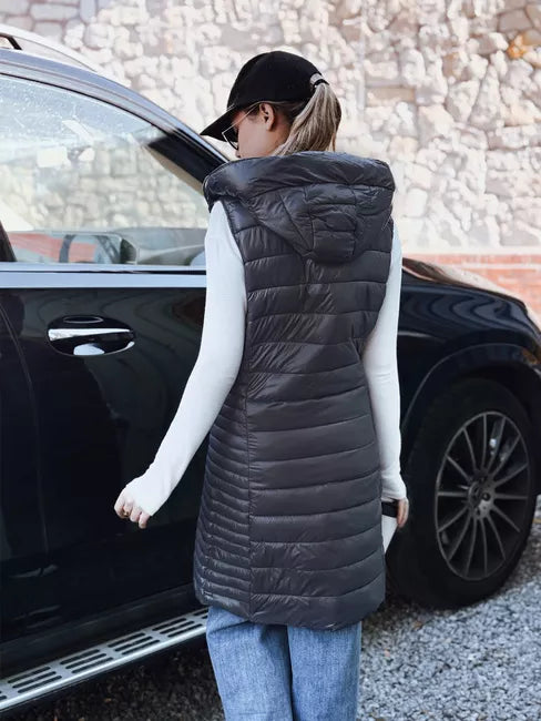 Sieviešu tumši pelēka kapuces veste Silta