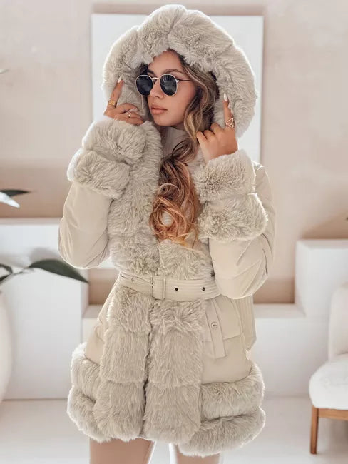 Sieviešu brūna jaka ar kažokādu City