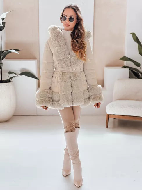 Sieviešu brūna jaka ar kažokādu City