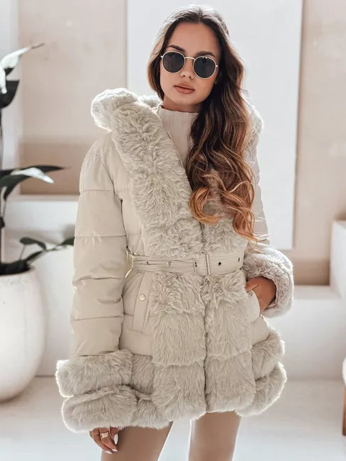 Sieviešu brūna jaka ar kažokādu City