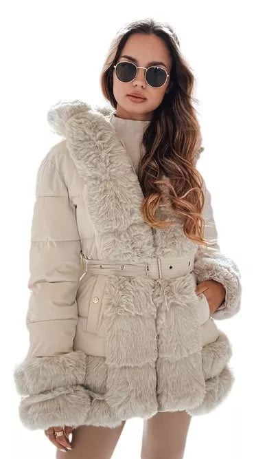 Sieviešu brūna jaka ar kažokādu City