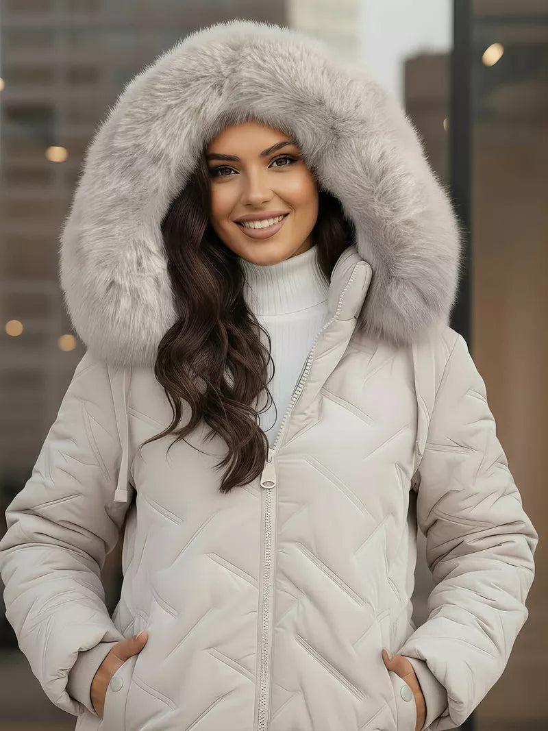 Moteriška šviesiai pilka žieminė striukė su gobtuvu Levi