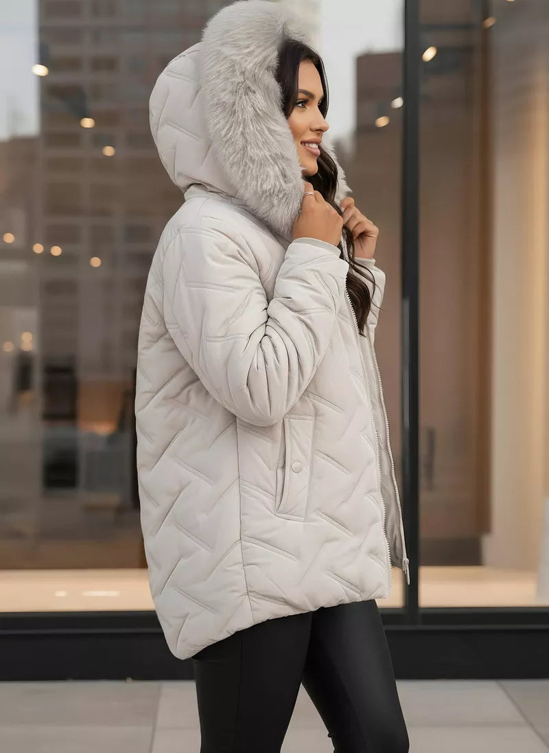 Moteriška šviesiai pilka žieminė striukė su gobtuvu Levi