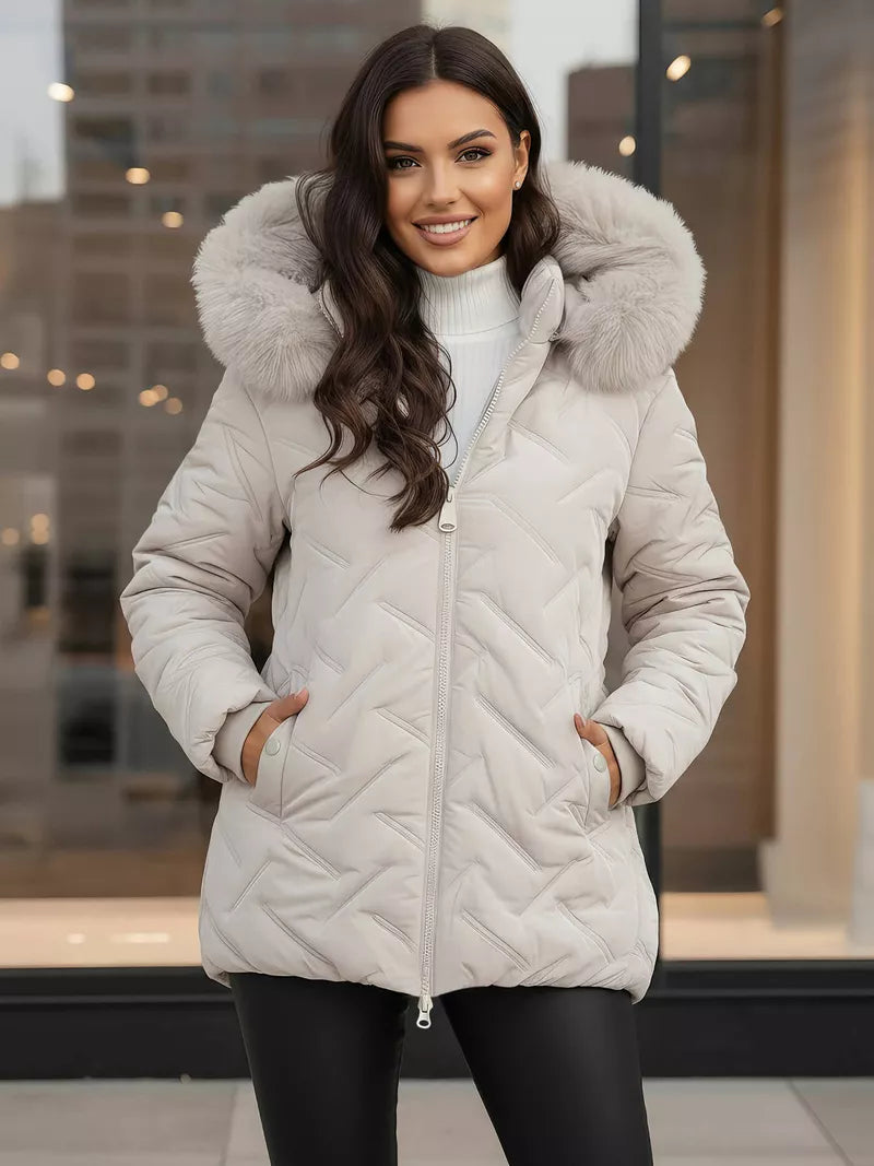 Moteriška šviesiai pilka žieminė striukė su gobtuvu Levi