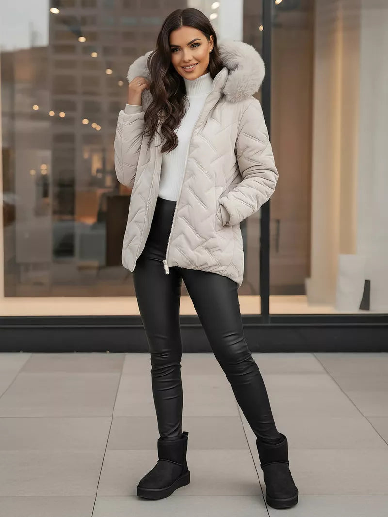 Moteriška šviesiai pilka žieminė striukė su gobtuvu Levi