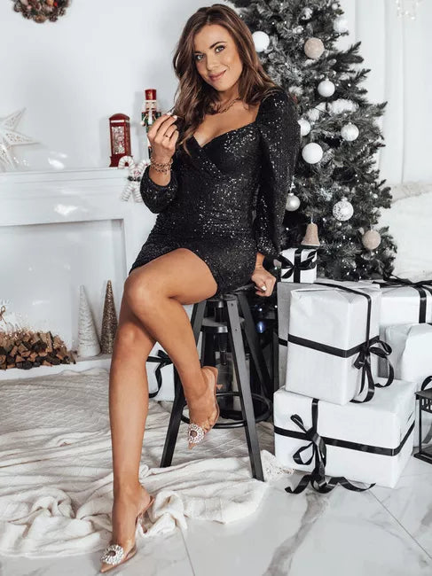 Sieviešu spīdīga melna kleita Elite