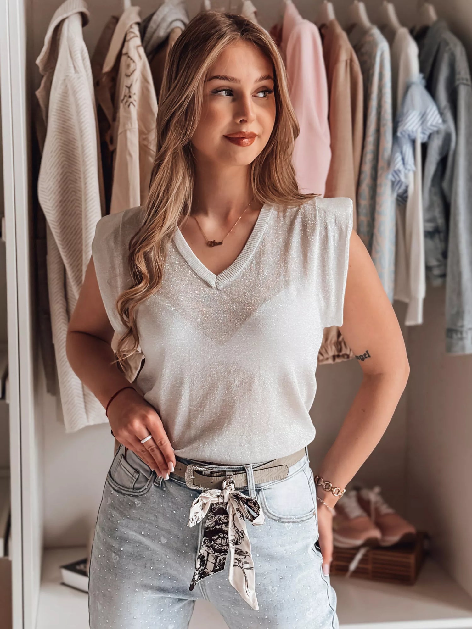 Sieviešu gaiši pelēka blūze SELFINA