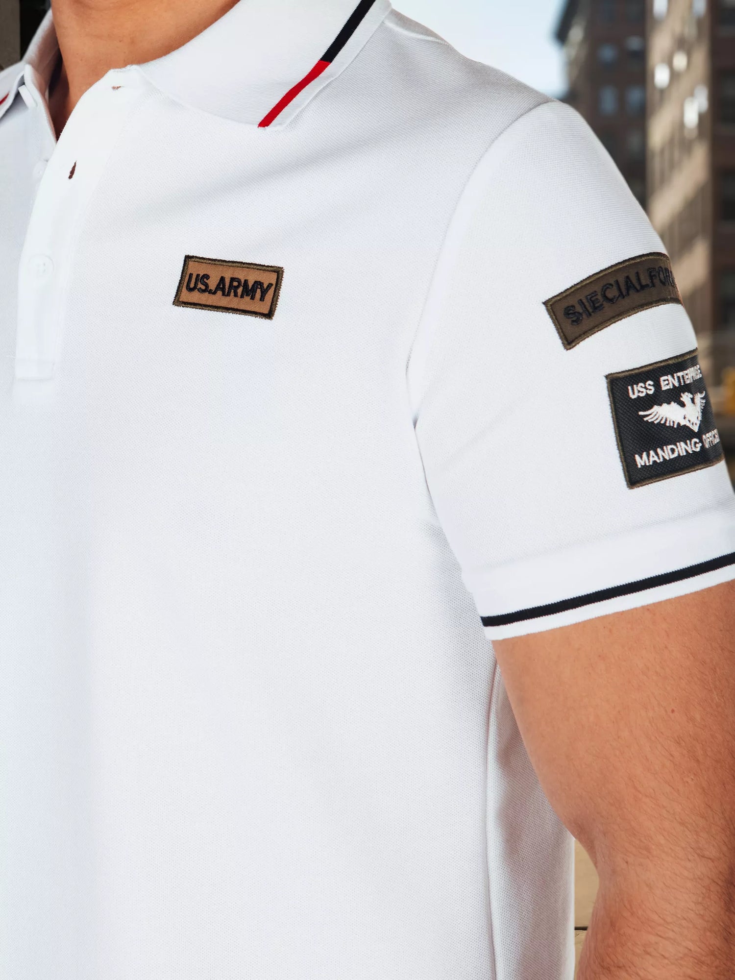 Vīriešu polo krekls ar uzšuvēm, balts, ASV armijas