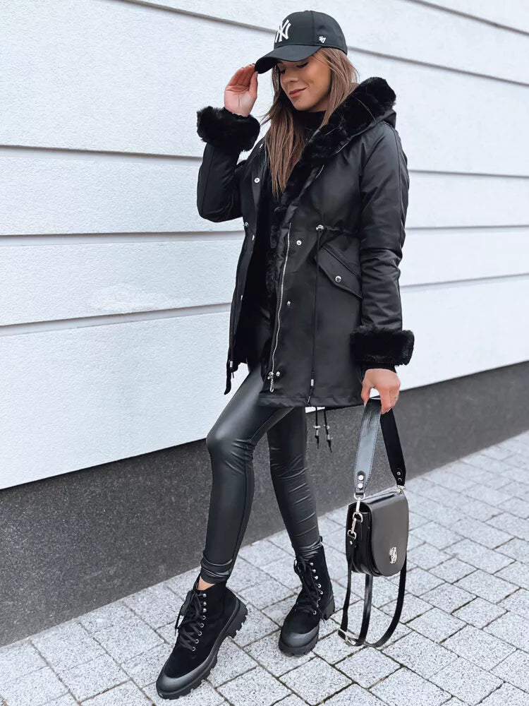 Melna sieviešu jaka ar melnu kažokādu Arctic