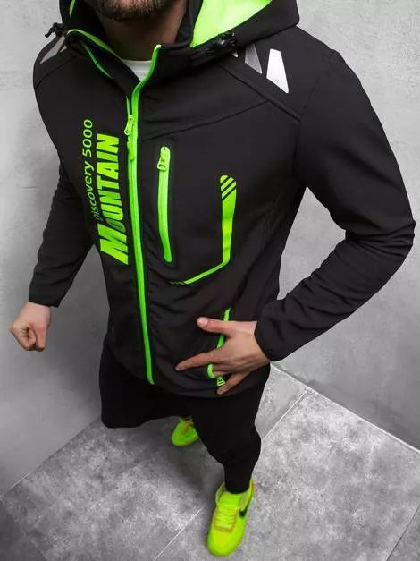 Melna vīriešu jaka ar zaļām detaļām Ero