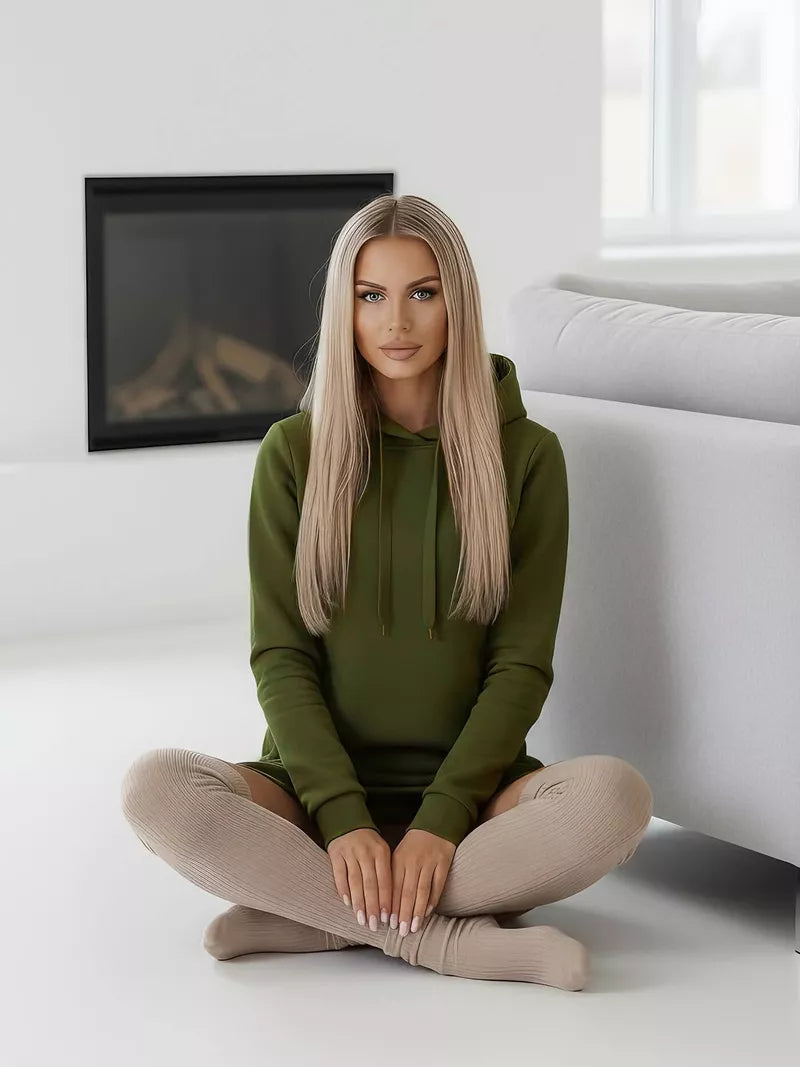 Sieviešu haki krāsas kleita ar kapuci Margaret