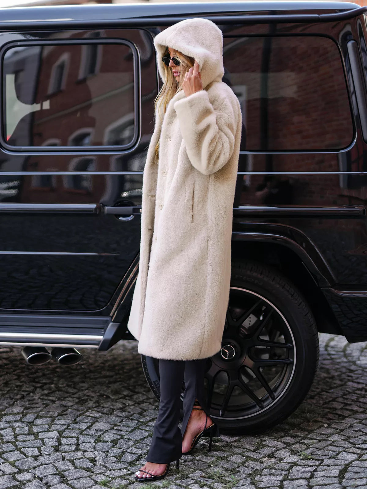 Sieviešu garā, brūna mākslīgās kažokādas ziemas jaka Vesta