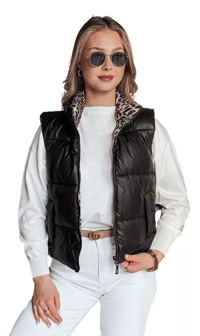 Sieviešu melna divpusēja veste Puff