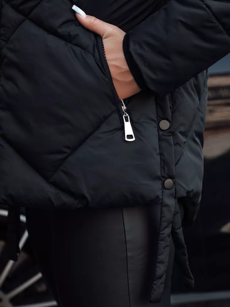 Sieviešu melna stepēta ziemas jaka Sisi