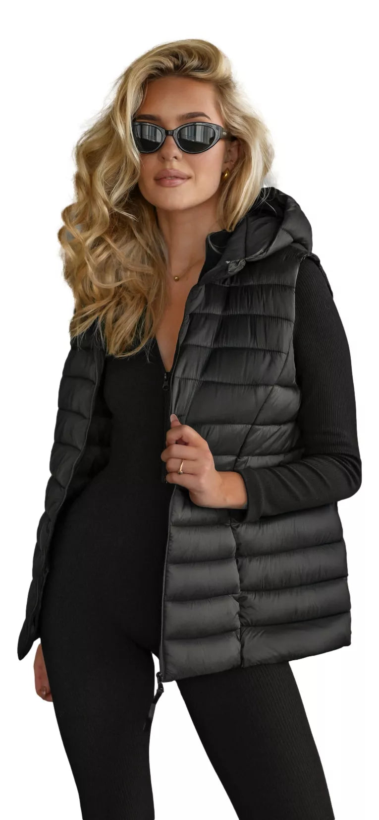 Sieviešu melna veste ar kapuci Senti