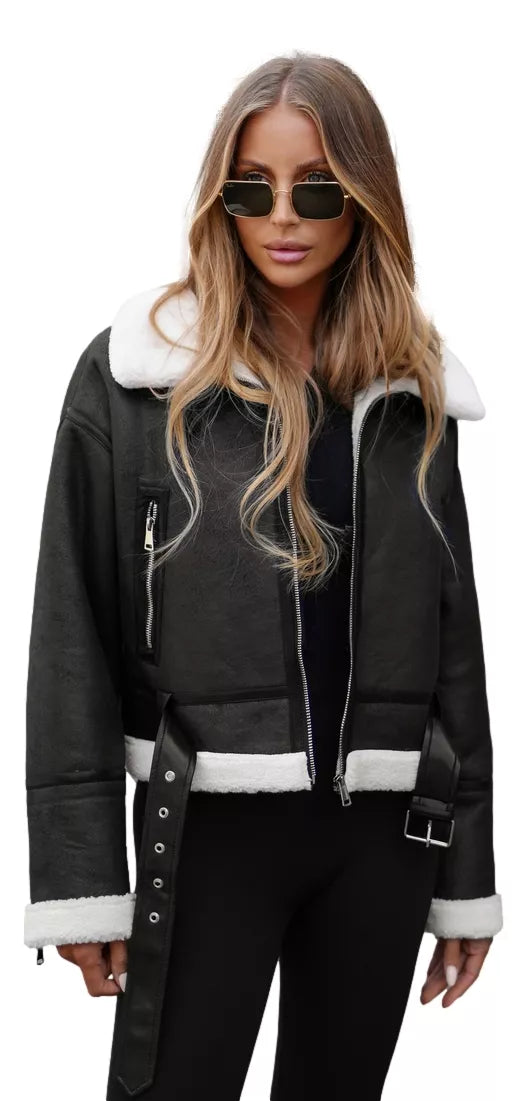 Sieviešu melna ādas jaka Alani