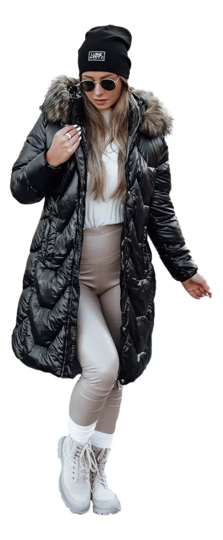 Sieviešu melna jaka ar brūnu kažokādu Elec