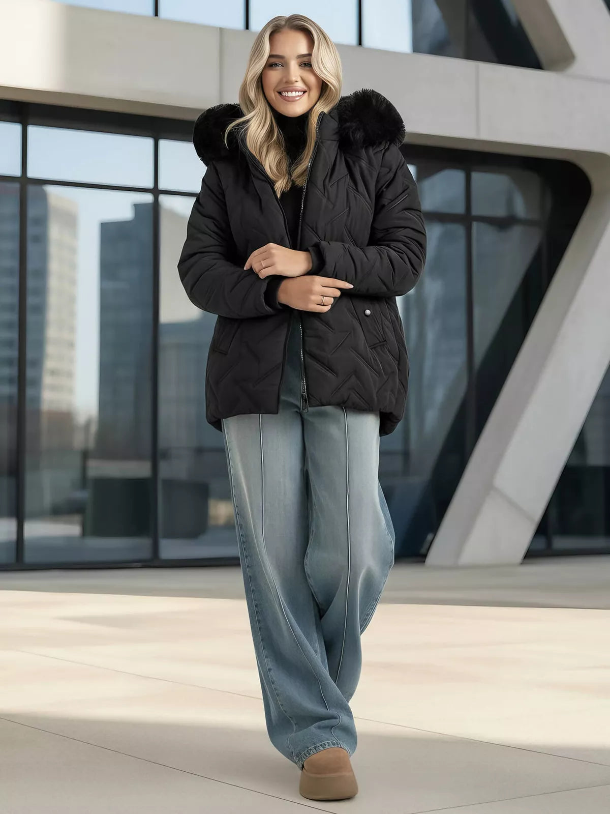 Sieviešu melna ziemas jaka ar kapuci Levi