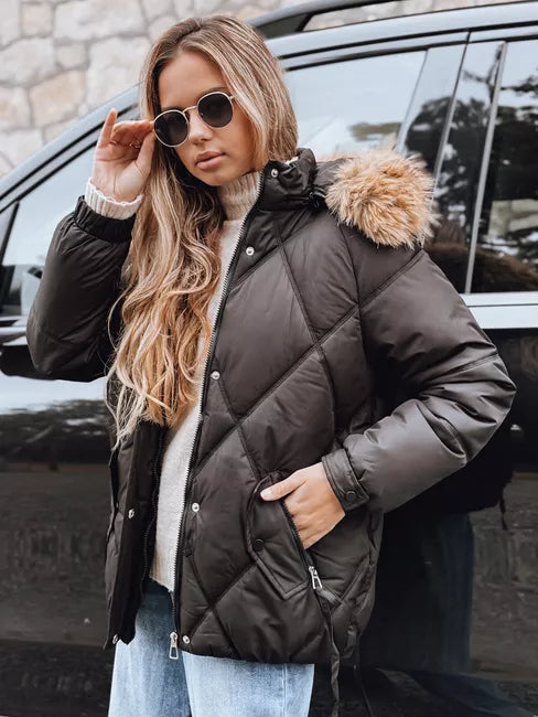 Sieviešu melna ziemas jaka ar kapuci Mari