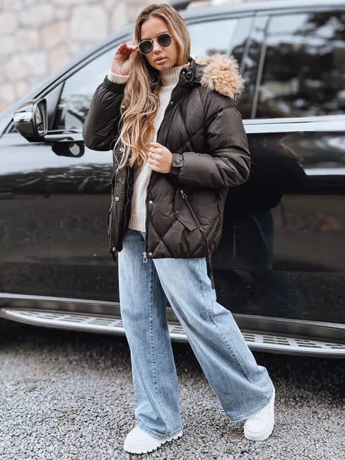 Sieviešu melna ziemas jaka ar kapuci Mari