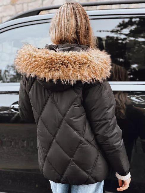 Sieviešu melna ziemas jaka ar kapuci Mari