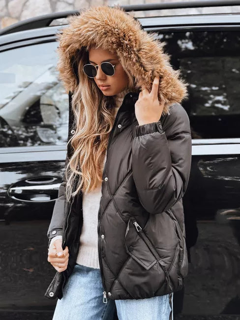 Sieviešu melna ziemas jaka ar kapuci Mari