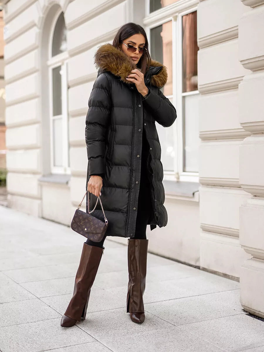 Sieviešu melna ziemas jaka ar kapuci Merin