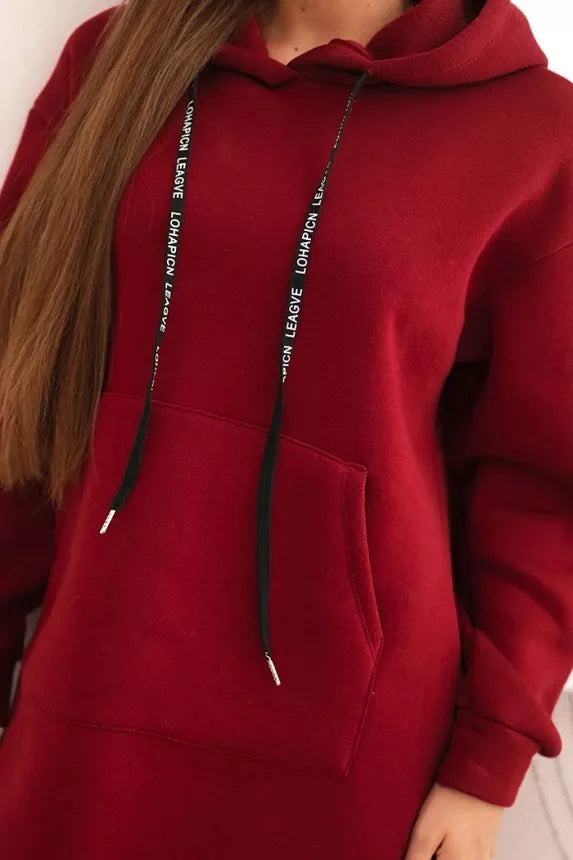 Sieviešu bordo krāsas siltināta kleita ar kapuci Leagve