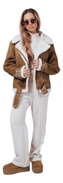 Sieviešu brūna jaka ar kažokādu Lever