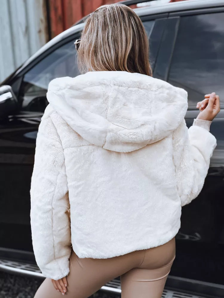 Sieviešu brūna kažokādas jaka ar kapuci Aisti