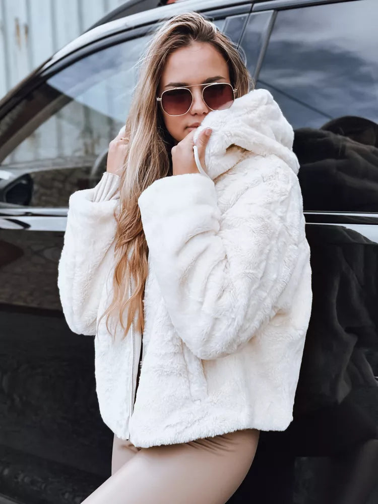 Sieviešu brūna kažokādas jaka ar kapuci Aisti