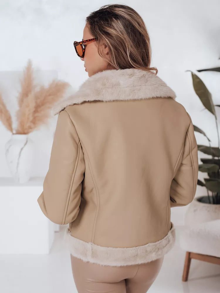 Sieviešu brūna ādas jaka ar kažokādu Monim