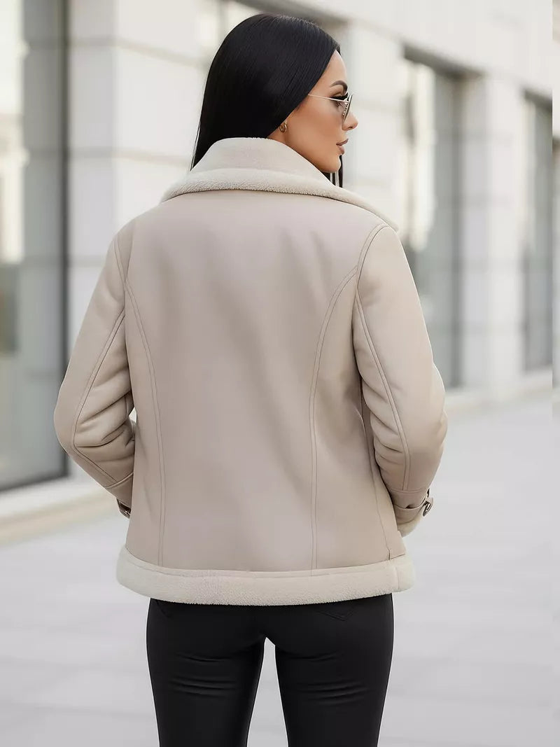 Sieviešu brūna ādas jaka ar kažokādu Elen