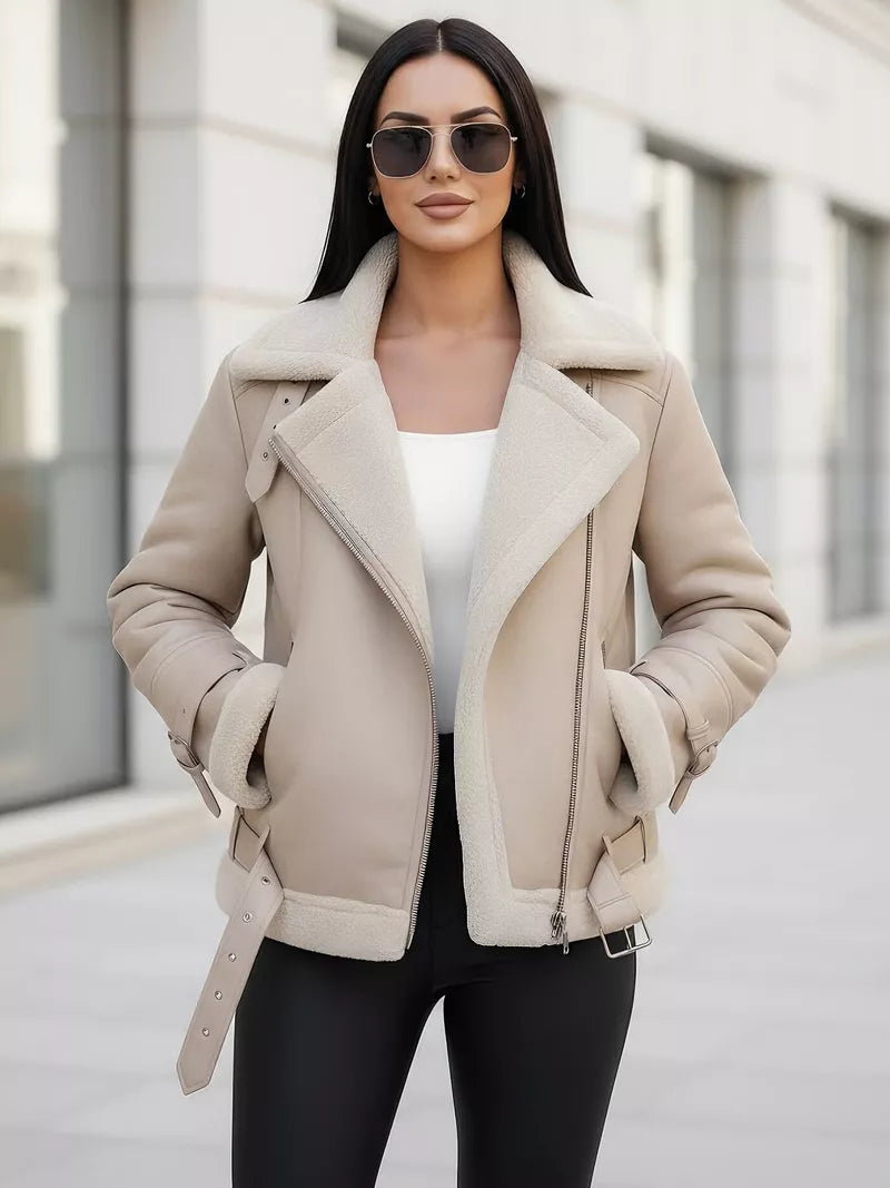 Sieviešu brūna ādas jaka ar kažokādu Elen