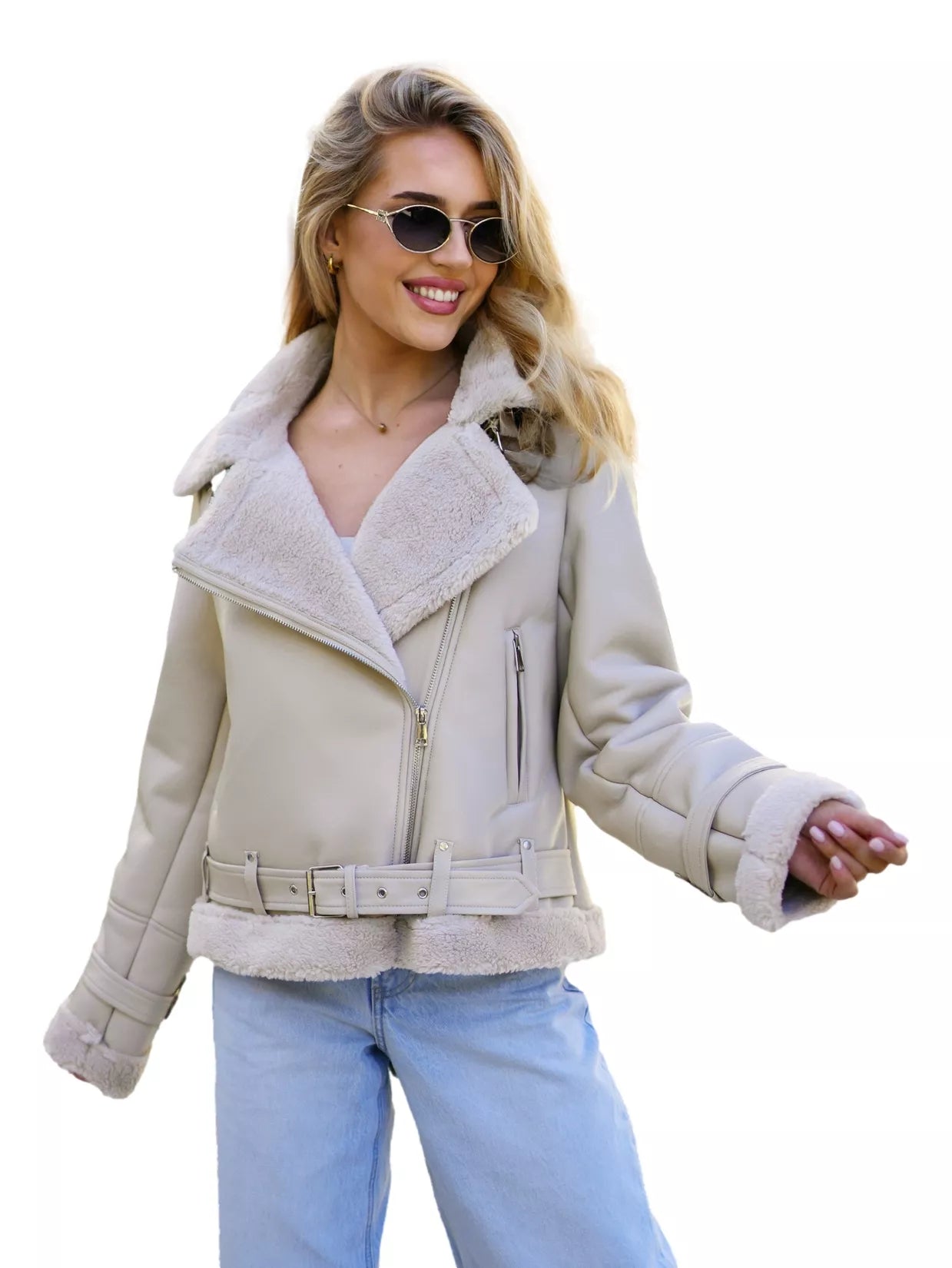 Sieviešu brūna ādas jaka ar kažokādu Elen