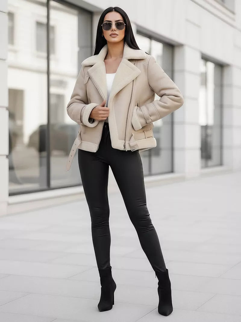 Sieviešu brūna ādas jaka ar kažokādu Elen