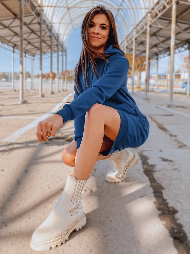 Sieviešu tumši zila kleita ar kapuci Margaret