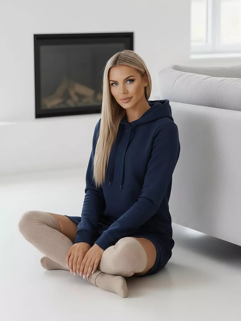 Sieviešu tumši zila kleita ar kapuci Margaret