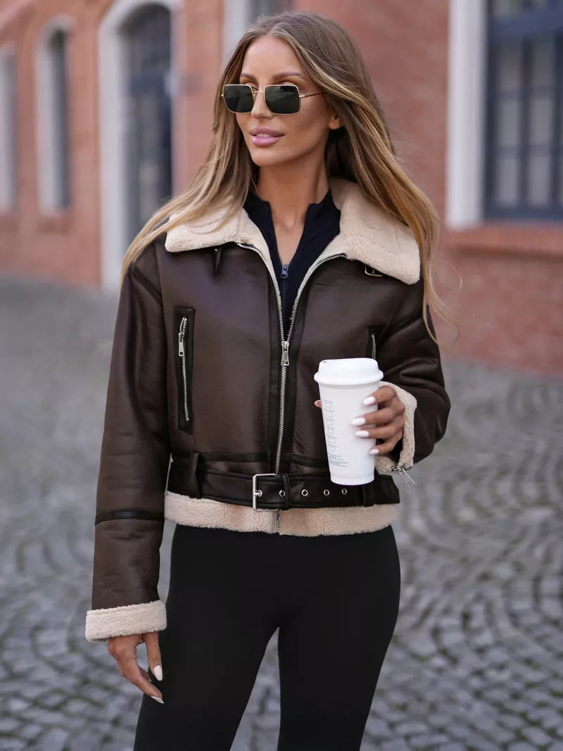 Sieviešu tumši brūna ādas jaka Alani