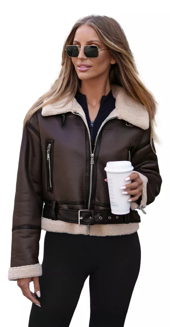 Sieviešu tumši brūna ādas jaka Alani