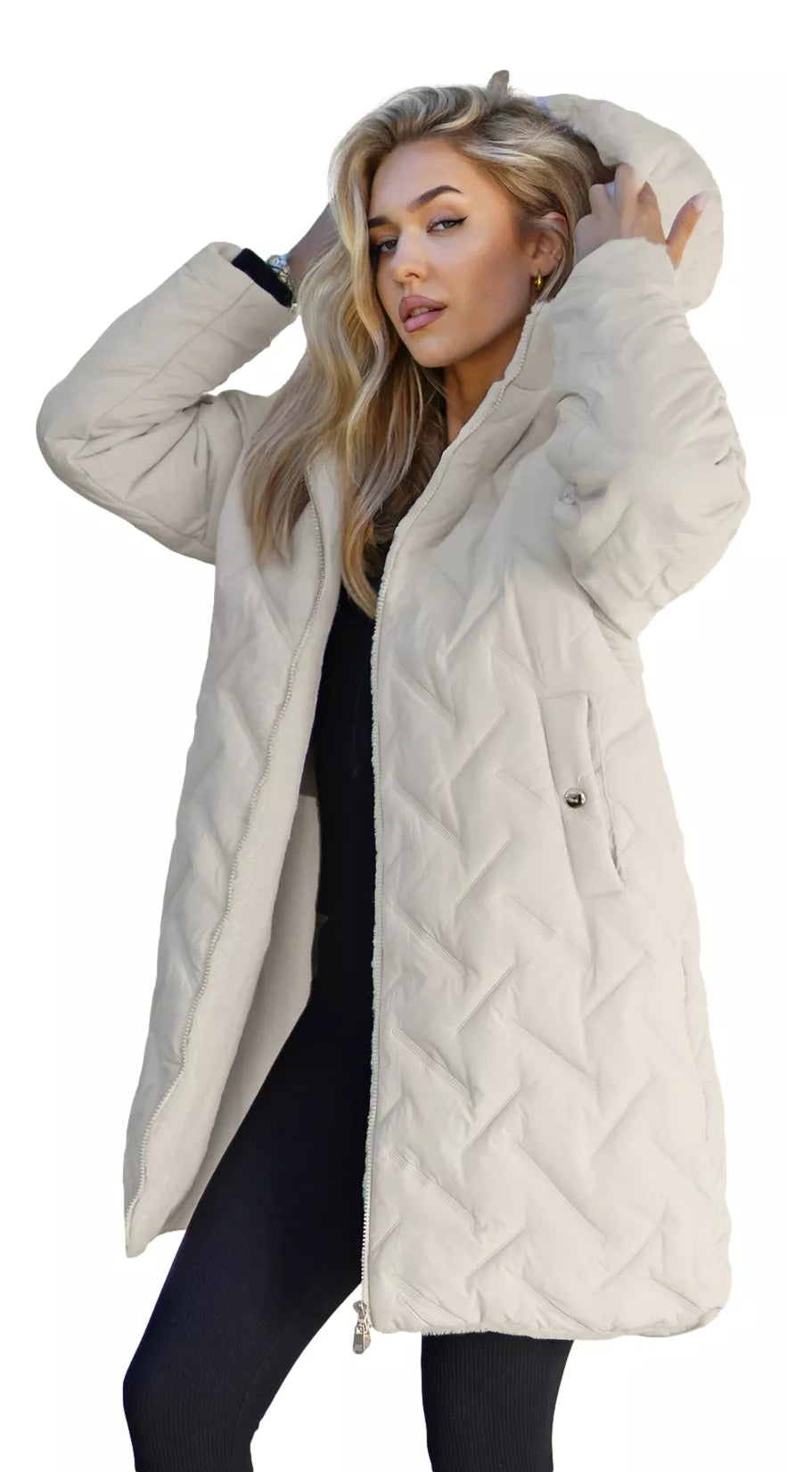 Sieviešu ziemas divpusēja brūna jaka ar kapuci Ela