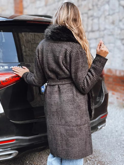 Sieviešu melns mētelis ar kažokādu Fiona