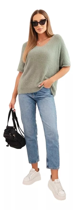 Sieviešu piparmētru krāsas džemperis Mākoņi